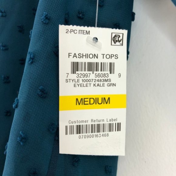 New Style & Co Velvet Eyelet Embroidered Swiss Dot Sheer Top Teal Size Medium - Picture 14 of 16